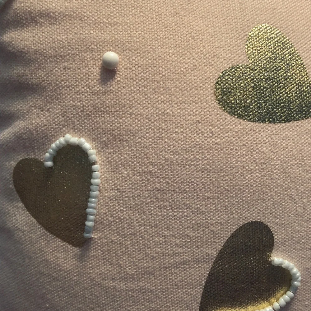 Pier 1 Pink Pillow with Gold Heart & Pearl Accents set of 2